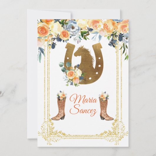 Sinaasappel en Gouden Westerse Charra Mis Quince U Kaart (Achterkant)