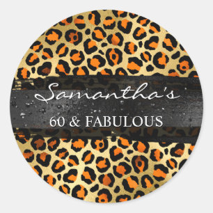 Sinaasappel en goudfolie Leopard 60 & Fabulous Ronde Sticker