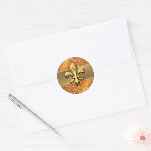 Sinaasappel en goudmakreel ronde sticker (Envelop)