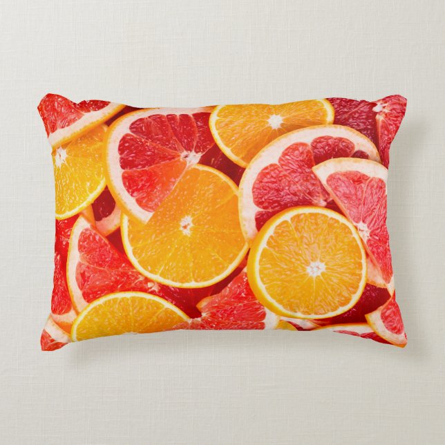 Sinaasappel- en grapefruitachtergrond, vers, rijp accent kussen (Voorkant)