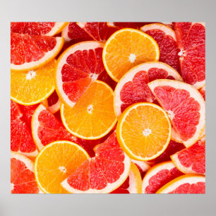 Sinaasappel- en grapefruitachtergrond, vers, rijp poster