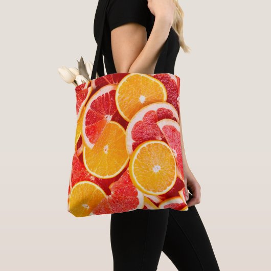 Sinaasappel- en grapefruitachtergrond, vers, rijp tote bag (Dichtbij)