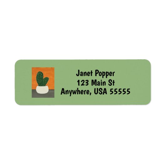 Sinaasappel en grijs Acryl Potted Cactus Adres Etiket (Voorkant)