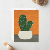 Sinaasappel en grijs Acryl Potted Cactus Blank Notitiekaartje (Voorkant / Achterkant in situ)