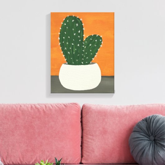 Sinaasappel en grijs Acryl Potted Cactus Canvas Afdruk (Insitu (Woonkamer))