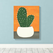 Sinaasappel en grijs Acryl Potted Cactus Canvas Afdruk (Insitu (Houten vloer))