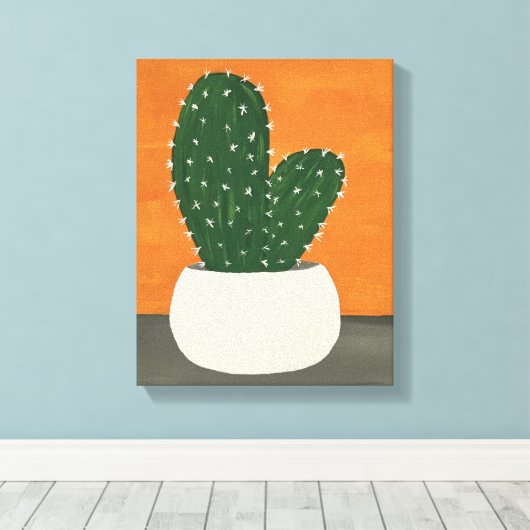 Sinaasappel en grijs Acryl Potted Cactus Canvas Afdruk (Insitu (Houten vloer))