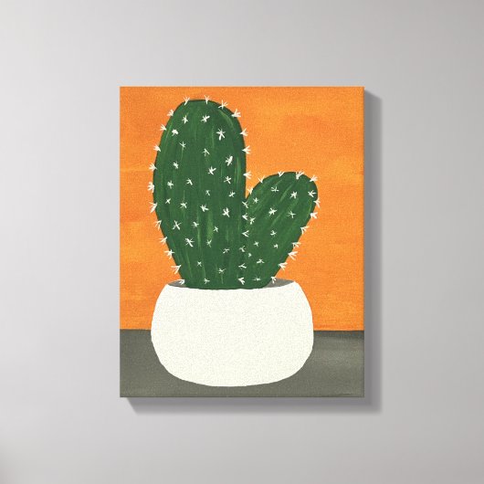 Sinaasappel en grijs Acryl Potted Cactus Canvas Afdruk (Voorkant)