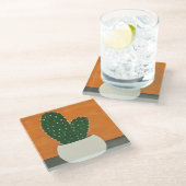 Sinaasappel en grijs Acryl Potted Cactus Glazen Onderzetter (Schuin)