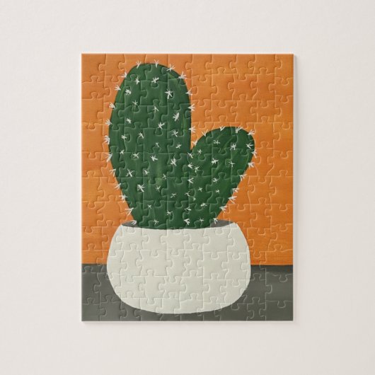 Sinaasappel en grijs Acryl Potted Cactus Legpuzzel (Verticaal)