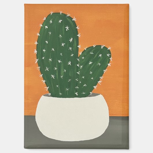 Sinaasappel en grijs Acryl Potted Cactus Magneet (Voorkant)