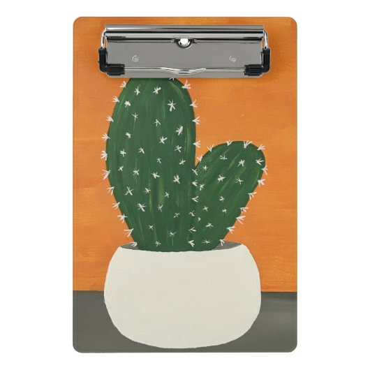 Sinaasappel en grijs Acryl Potted Cactus Mini Klembord (Voorkant)