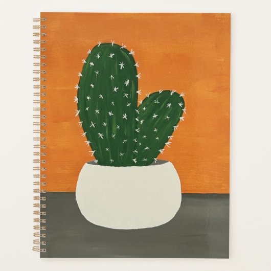 Sinaasappel en grijs Acryl Potted Cactus Planner (Voorkant)