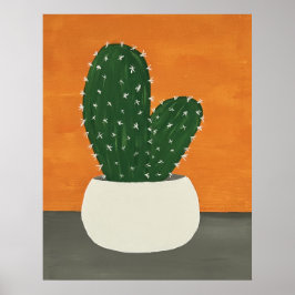 Sinaasappel en grijs Acryl Potted Cactus Poster