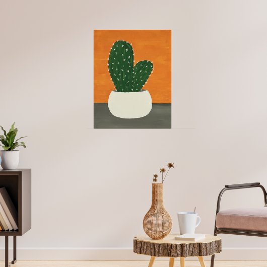 Sinaasappel en grijs Acryl Potted Cactus Poster (Woonkamer 3)