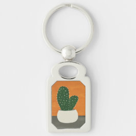 Sinaasappel en grijs Acryl Potted Cactus Sleutelhanger