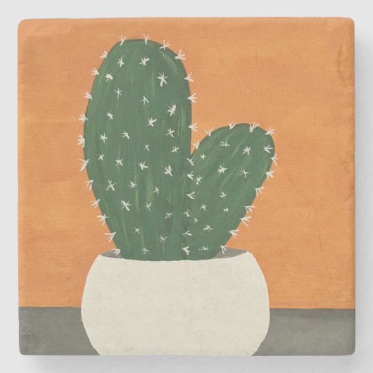 Sinaasappel en grijs Acryl Potted Cactus Stenen Onderzetter (Voorkant)