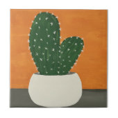 Sinaasappel en grijs Acryl Potted Cactus Tegeltje (Voorkant)