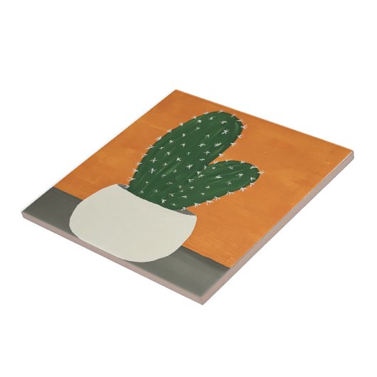 Sinaasappel en grijs Acryl Potted Cactus Tegeltje (Zijkant)