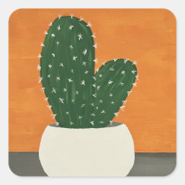 Sinaasappel en grijs Acryl Potted Cactus Vierkante Sticker
