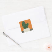 Sinaasappel en grijs Acryl Potted Cactus Vierkante Sticker (Envelop)