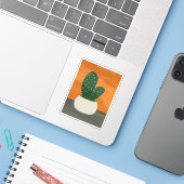 Sinaasappel en grijs Acryl Potted Cactus Vinyl Sticker (Laptop met iPhone)