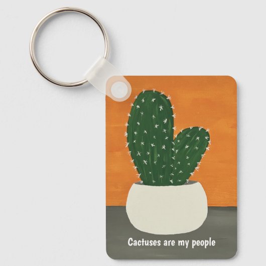 Sinaasappel en grijs Acryl Potted Cactus w/text Sleutelhanger (Voorkant)
