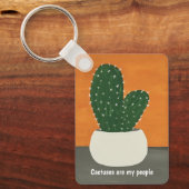 Sinaasappel en grijs Acryl Potted Cactus w/text Sleutelhanger (Voorkant)
