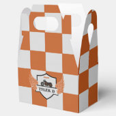 Sinaasappel en grijs geruit bedankdoosjes (Geopend)