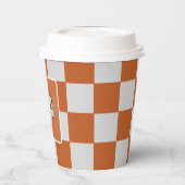Sinaasappel en grijs geruite papieren beker (Links)