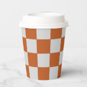 Sinaasappel en grijs geruite papieren beker (Achterkant)