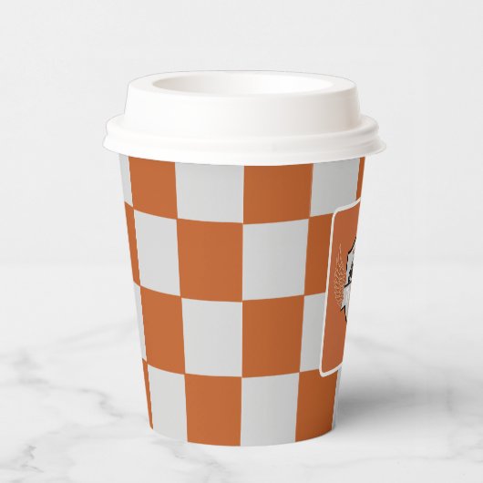 Sinaasappel en grijs geruite papieren beker (Rechts)