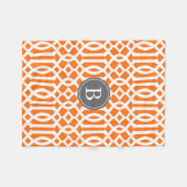 Sinaasappel en grijs trellis patroonmonogram fleece deken (Voorkant (Horizontaal))