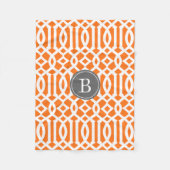 Sinaasappel en grijs trellis patroonmonogram fleece deken (Voorkant)