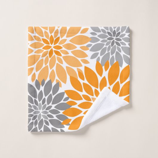 Sinaasappel en grijze Chrysanthema Bad Handdoek (Wasdoekje)