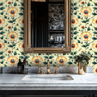 Sinaasappel en groen botanisch ontwerp Peel-and-St Behang