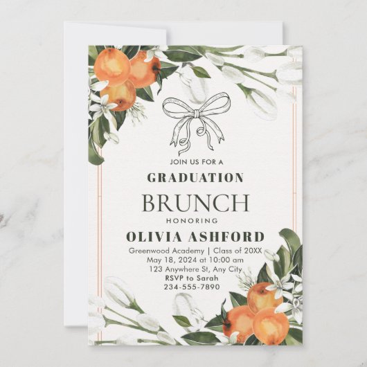 Sinaasappel en Groen Elegant Brunch afstuderen Kaart (Voorkant)
