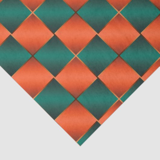 Sinaasappel en groen glanzend schaakbord tissuepapier (Detail)