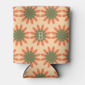 Sinaasappel en Groen Retro Bloempatroon Blikjeskoeler (Voorkant)