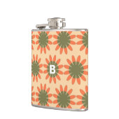 Sinaasappel en groen retro bloempatroon monogram heupfles (Links)