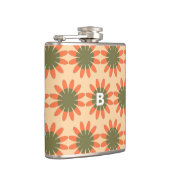 Sinaasappel en groen retro bloempatroon monogram heupfles (Rechts)