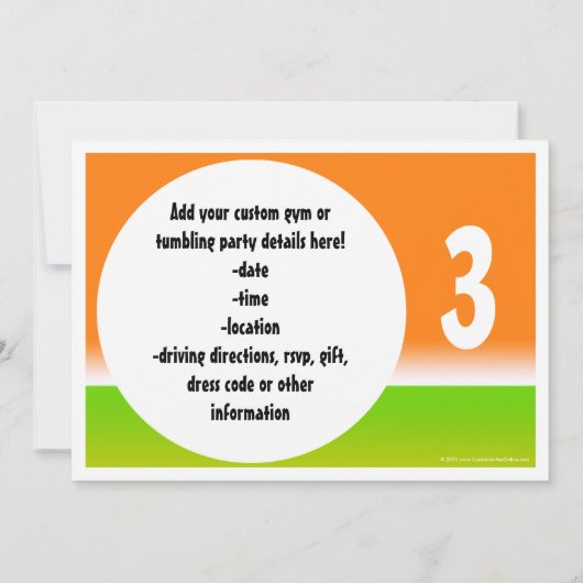 Sinaasappel en Groen Tumbling Gym Feestuitnodiging Kaart (Achterkant)