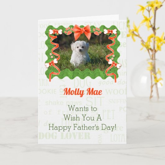 Sinaasappel en groen van de hond-Vaderdag Kaart (Gele Bloem)