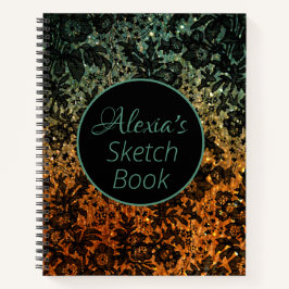 Sinaasappel en Groen Zwart Moody Bloemen Gepersona Notitieboek