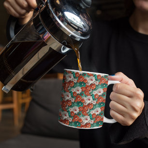 Sinaasappel en Groene 3D Bloemen Koffiemok