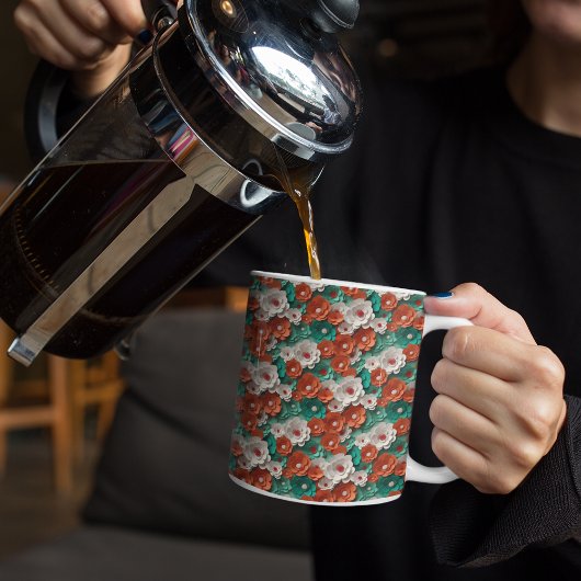 Sinaasappel en Groene 3D Bloemen Koffiemok