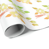 Sinaasappel en groene bloemen cadeaupapier (Rol Hoek)