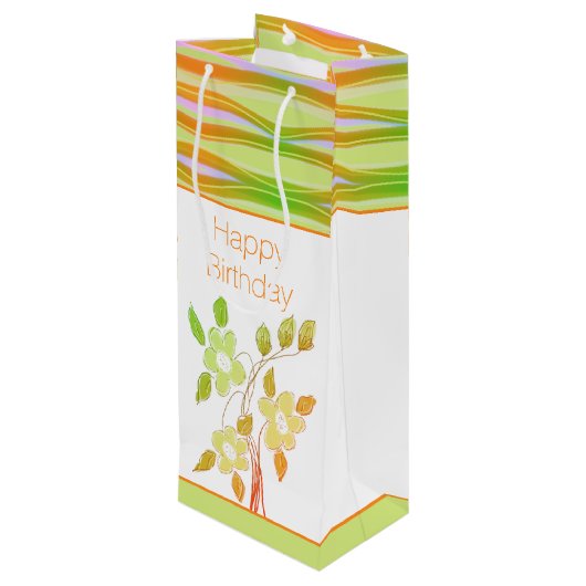 Sinaasappel en groene gebloemde cadeautas (Achterkant Gekanteld)