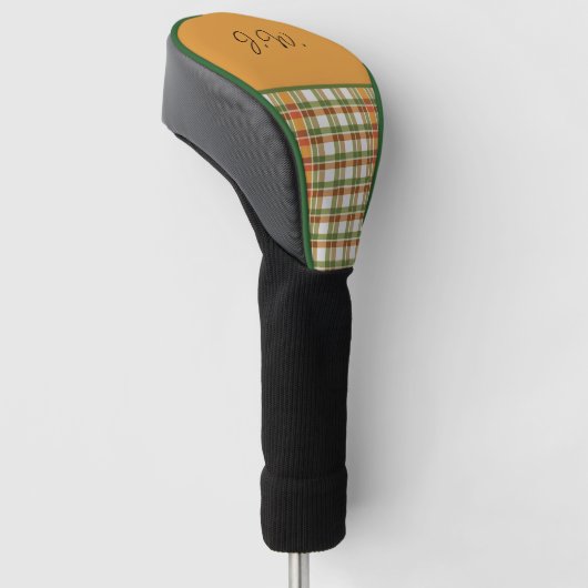 Sinaasappel en Groene Gingham Golfheadcover (Schuin)