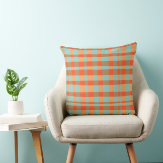 Sinaasappel-en-groene-gingham Kussen
